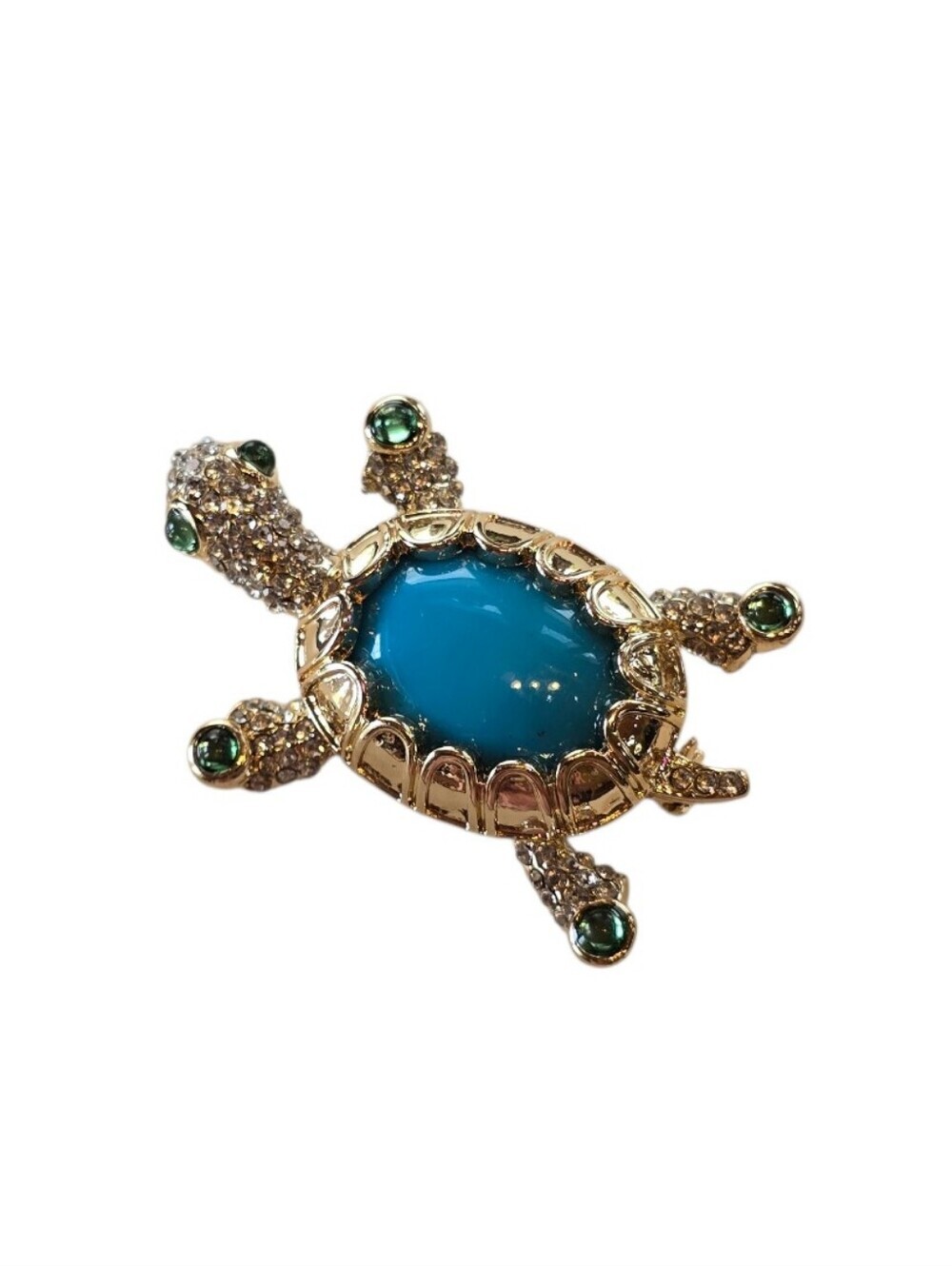 Bijoux Turtle Blue Goldtone Metal Brooch Pin